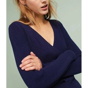 Moth Wrapped V neck sweater in Navy by Anthropologie Size M